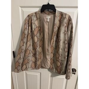 Chico's Open Front Snake Skin Reptile Lined Jacket Size 2 L 12
